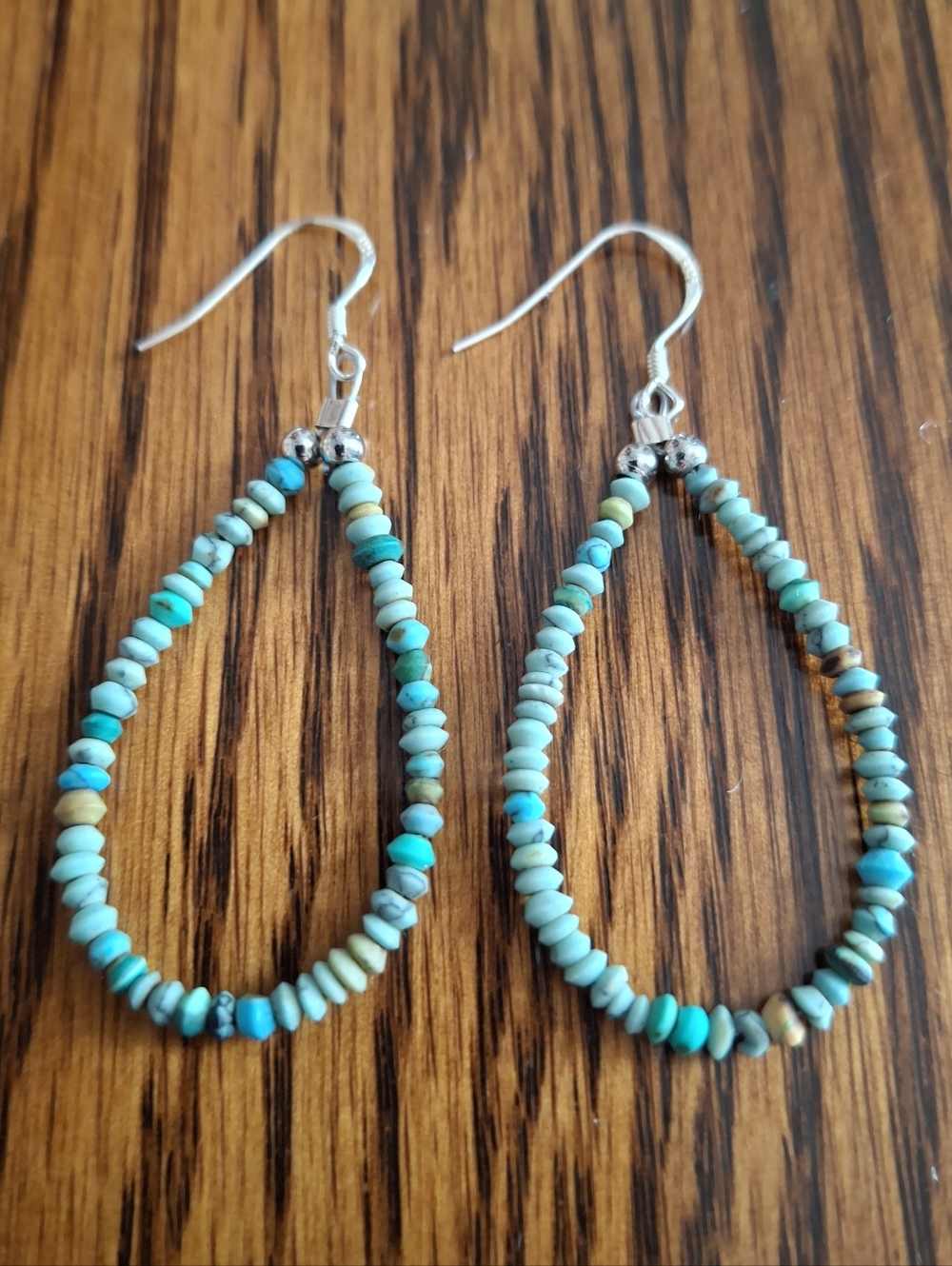 Earrings Turquoise Micro Saucer Beaded Hoops Sterling Silver Handmade